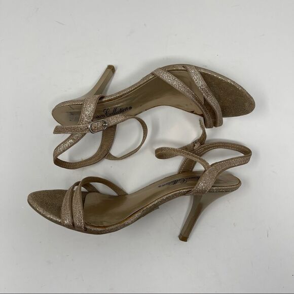 De Blossom Collection Sandals Jeany-1 Champagne Gold Glitter Strappy Women's 6.5 - Picture 4 of 9